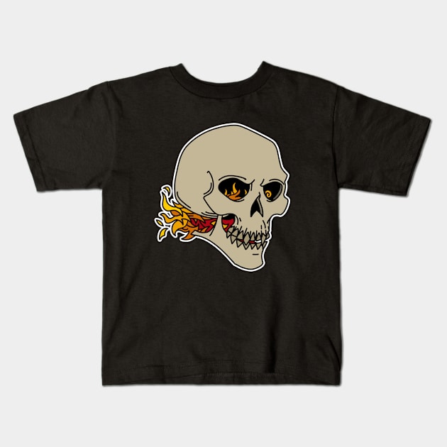 Flaming Skull Kids T-Shirt by archvinde
